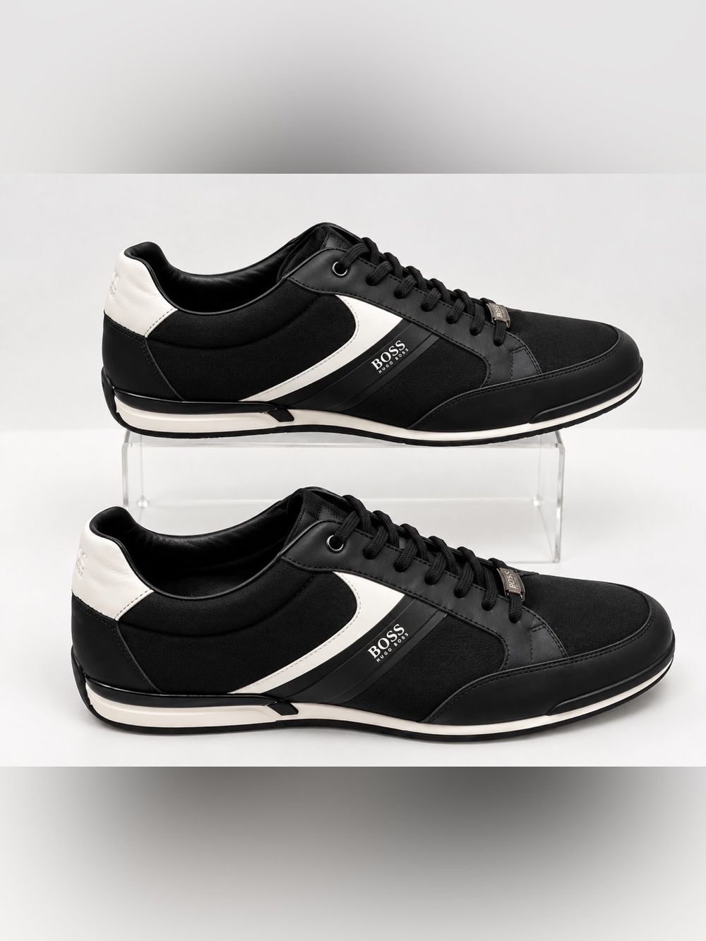 HUGO BOSS Saturn Mesh Sneakers Men’s Size 46 Black Low Top Designer Casual Shoes